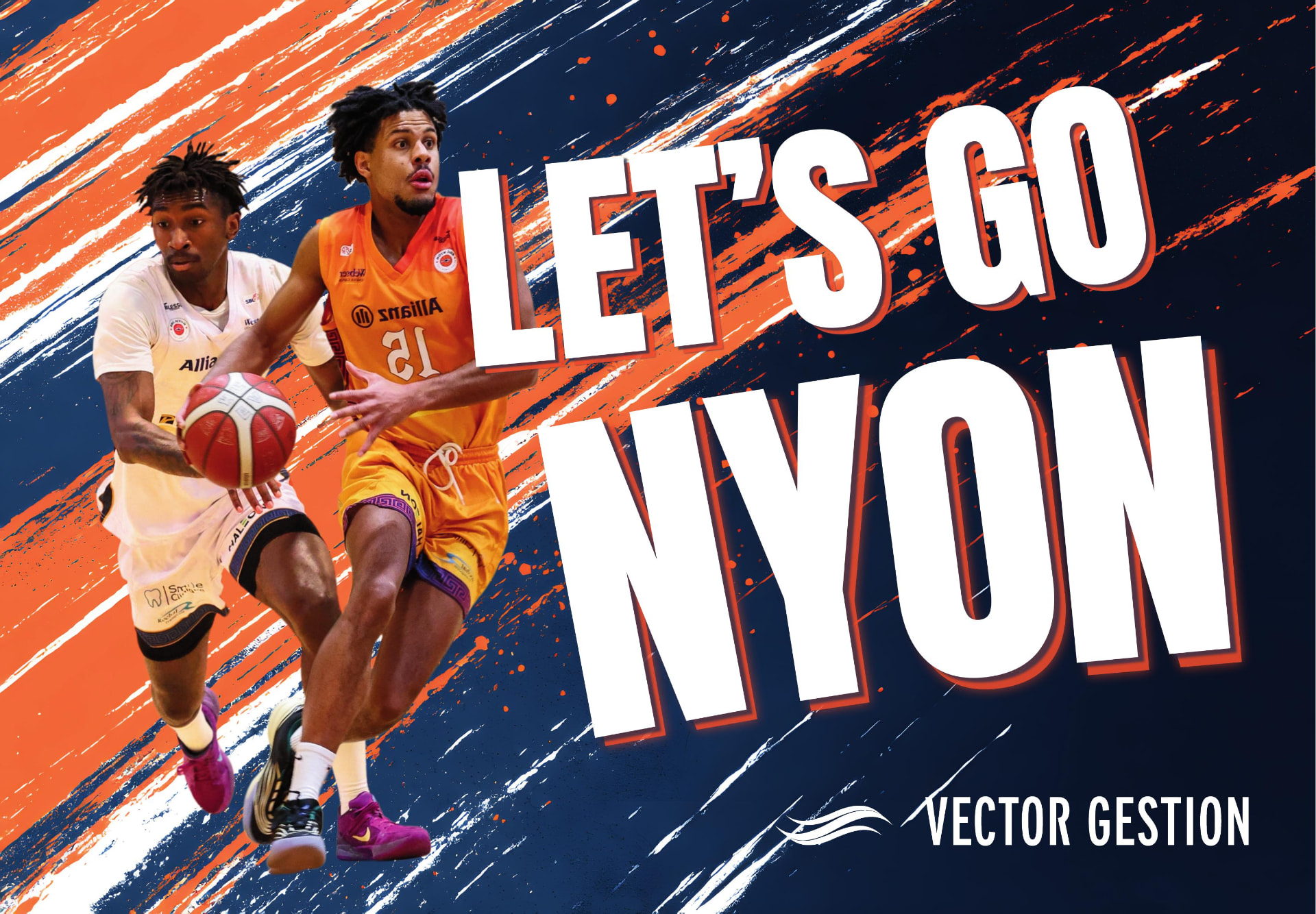 Clapper BBC Nyon, face « Let's go Nyon » avec le logo VCT Vector Gestion
